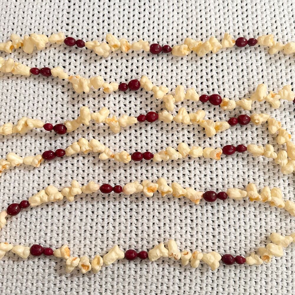 Vintage Set of 8 Popcorn Cranberry Blow Mold Plastic Garland Strands 8 Feet Long